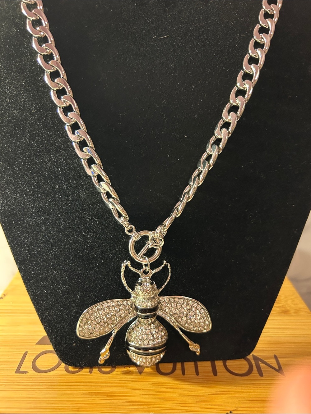 Source Unknown Silver-Tone Bee Pendant Necklace with Crystal Wings